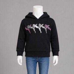 Puma Girls XL 14-16 Black Hoodie Pink Zebra Metallic Silver Logo Sweatshirt